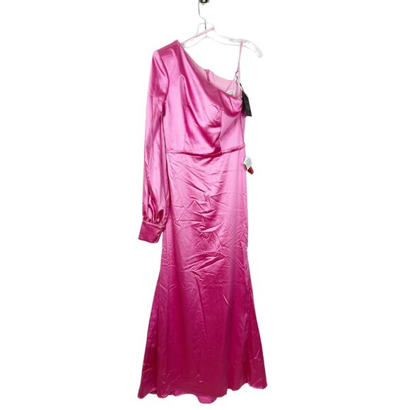 NWT Mac Duggal One Shoulder Bishop Sleeve Trumpet Gown Candy Pink 6 #7700 - Picture 3 of 8